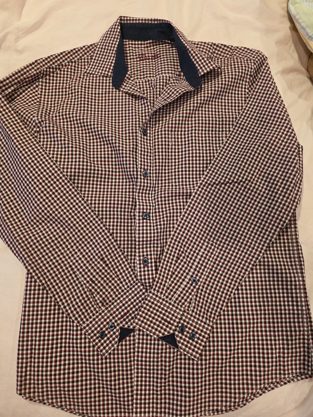 Tasso Elba Red and Navy Checked Dress Shirt